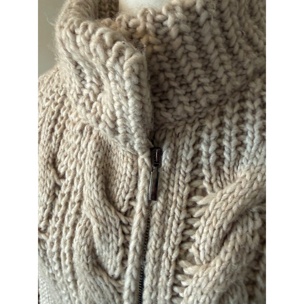 Italian Cardigan Sweater Jacket Beige GUC Cable Knit Alpaca Blend Fisherman S - Picture 2 of 9